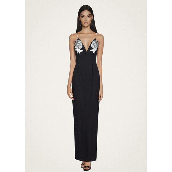 NWT JW Pei Ayliua Black Rhinestone Maxi Dress Size 4 Sweetheart Neckline Formal - Picture 1 of 14